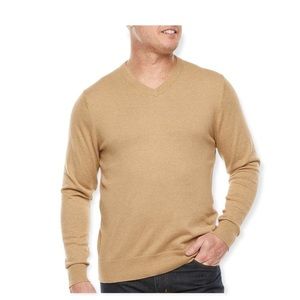 St. John's Bay V Neck Long Sleeve Pullover Sweater, Sun Bronze Heather color